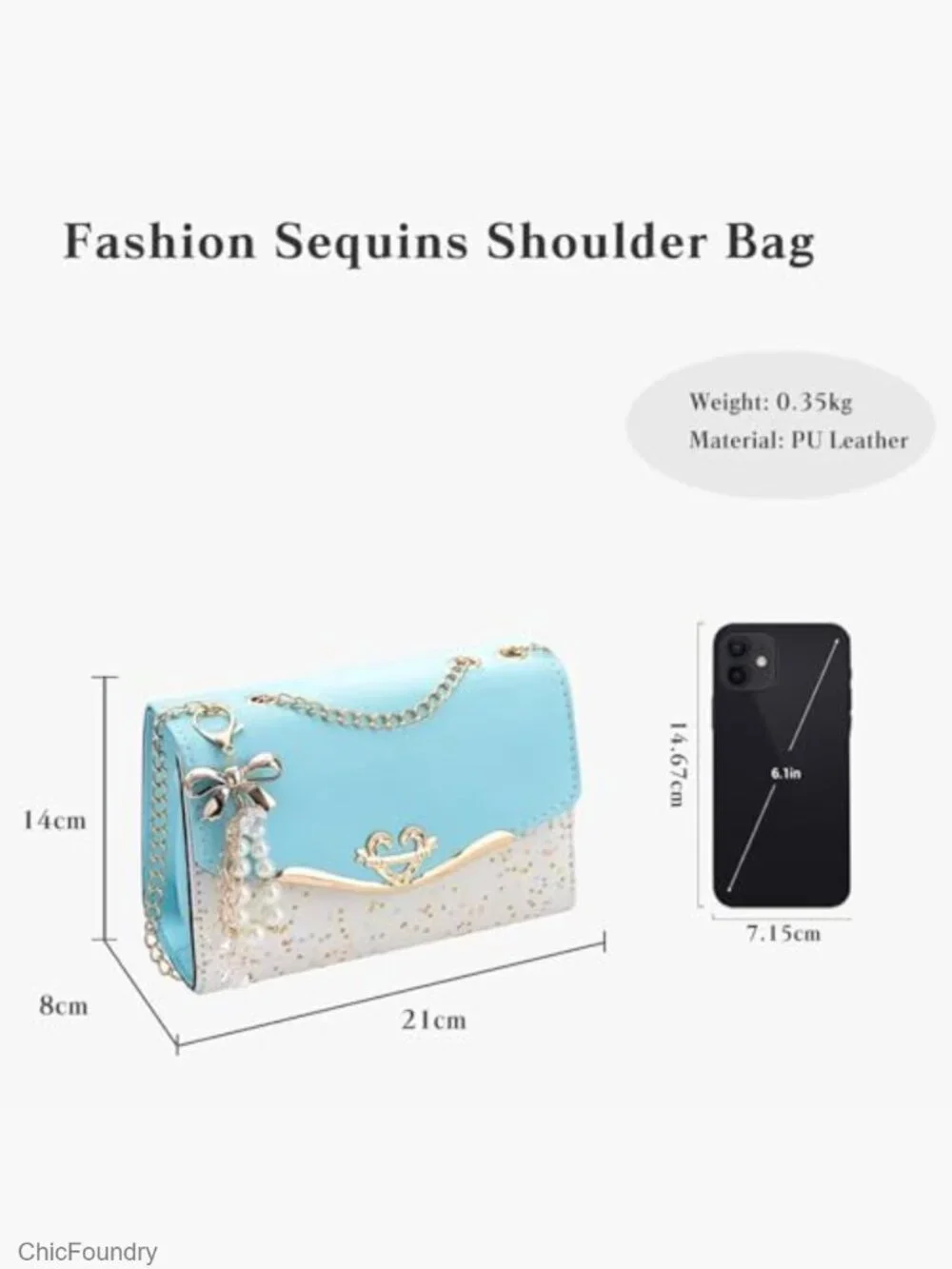 PU Leather Hobo Bag with Sequin Crossbody & Chain Strap